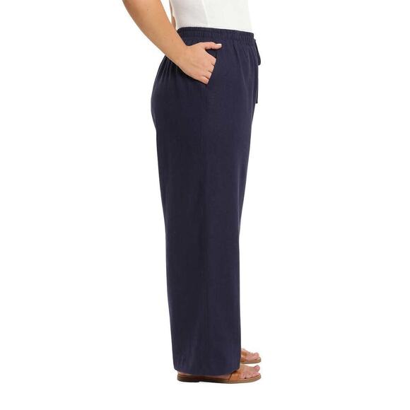 New! Briggs Women's Wide Leg Lightweight Linen Blend 2 Pockets Stripe Pants - Picture 6 of 8